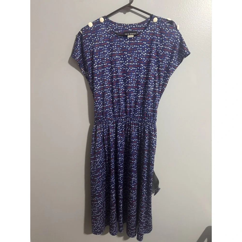 Vintage TABBY Red White Blue Dress With Shoulder Pads Size 14P